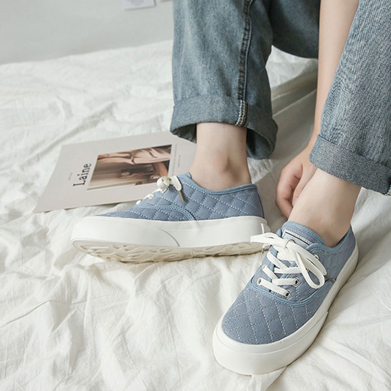 Giày Thể Thao Canvas Họa Tiết Hình Thoi Thời Trang 2021 Mới Cho Nữ