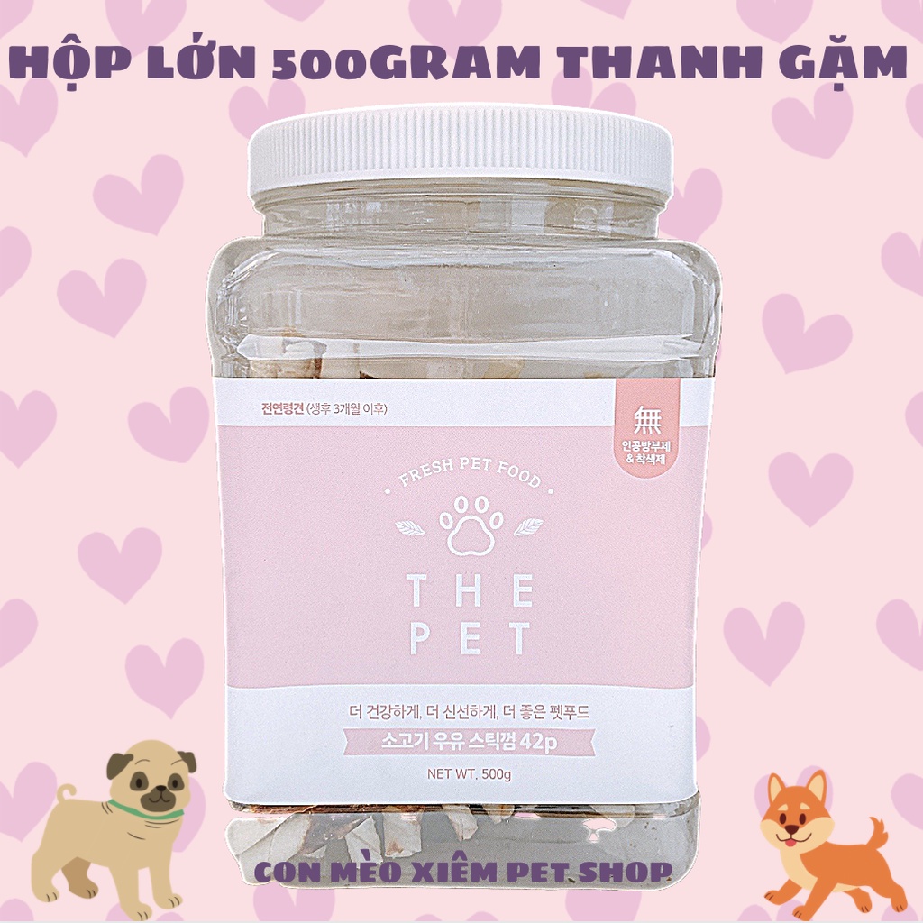 Que gặm cho chó cuộn thịt gà The pet hộp 500g, snack cún sạch răng, thơm miệng Con Mèo Xiêm