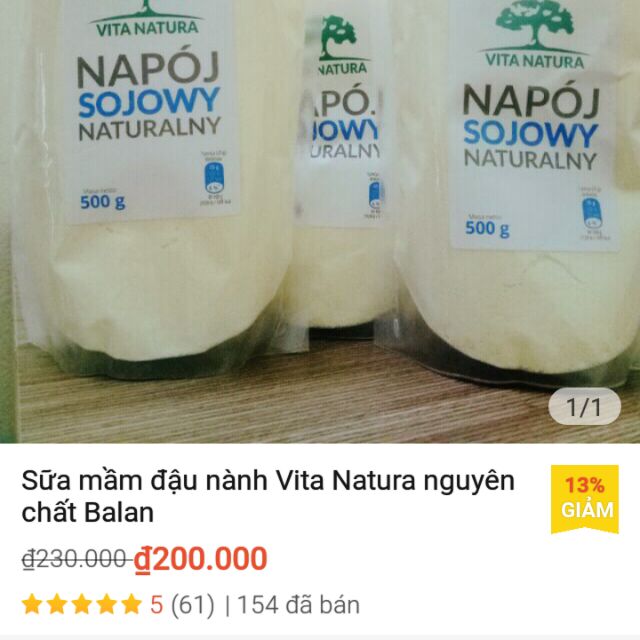 Sữa mầm đậu nành Vita Natura nguyên chất- hàng xách tay Balan