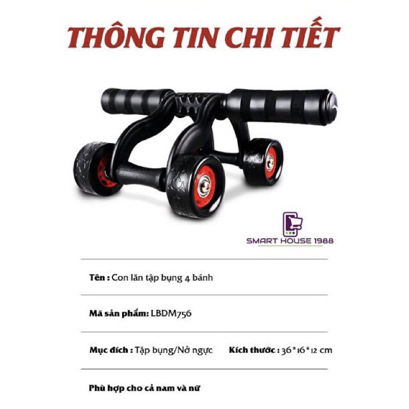 Con Lăn Tập Bụng 4 Bánh Tặng Kèm Thảm Lót Chân,Dụng Cụ Tập Thể Dục,Thể Hình,Dụng Cụ Tập Cơ Bụng,Cơ Tay