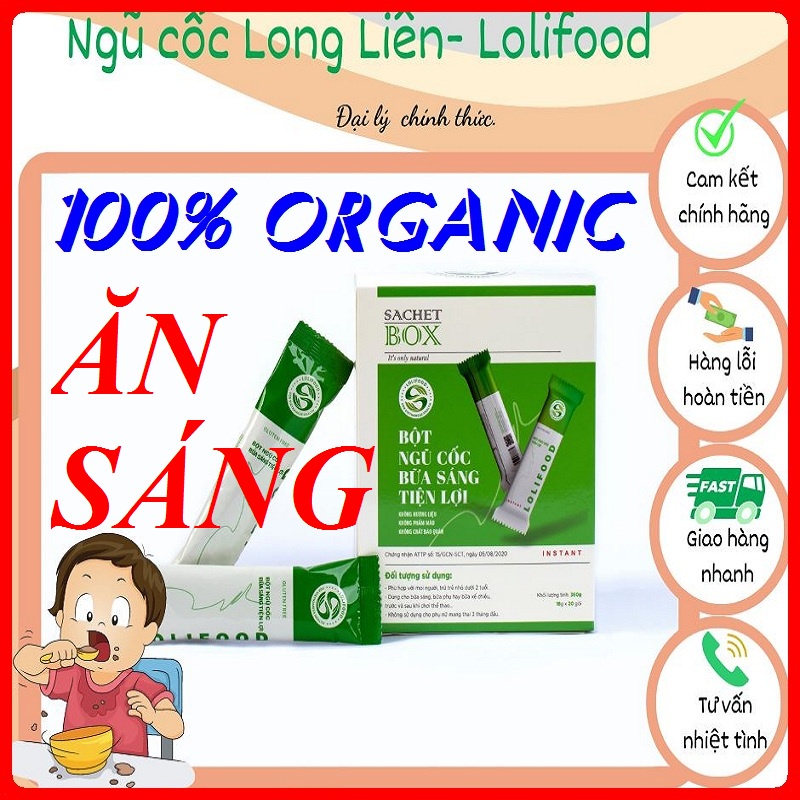 Ngũ Cốc Ăn Sáng | Ngũ Cốc Ăn Kiêng | Ngũ Cốc Tiện Lợi | Long Liên | LoliFood | 20gói x 18gr [Organic]