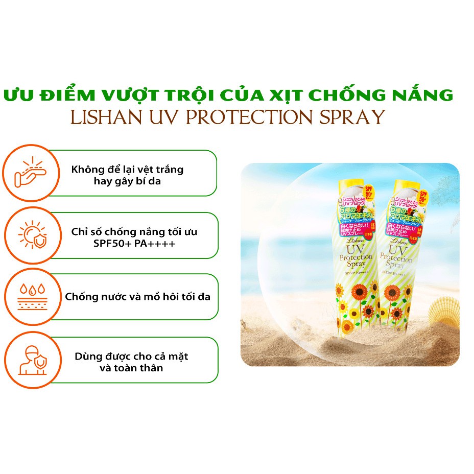 (Chuẩn Aut) Xịt Khoáng Chống Nắng Lishan UV Protection Spray Nhật Bản SPF 50+ PA++++ 230g | BigBuy360 - bigbuy360.vn