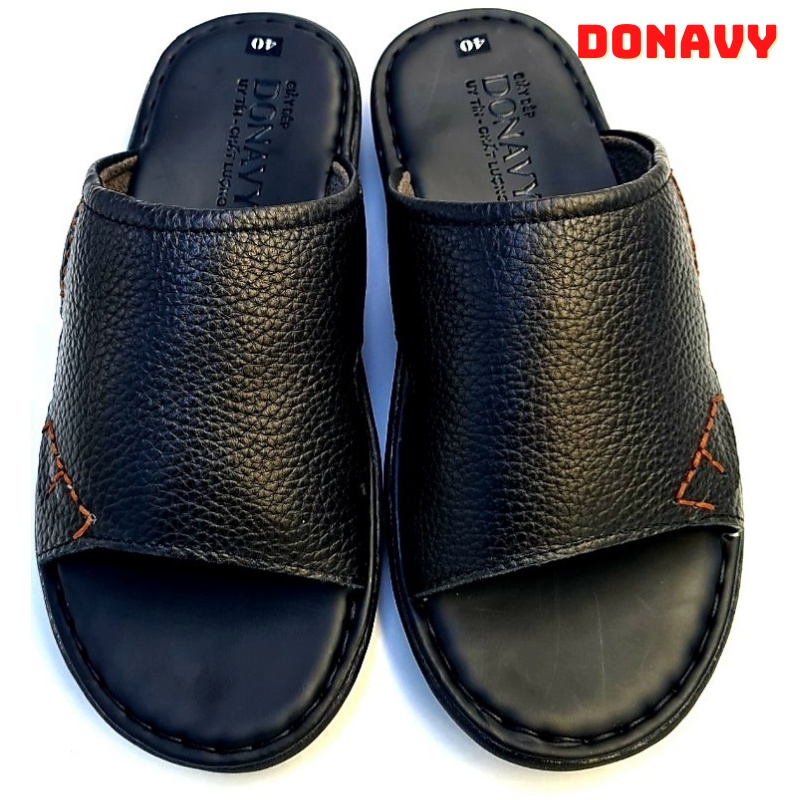 Dép nam quai ngang da bò cao cấp DONAVYCE may kiểu chữ E bắt mắt D.CE