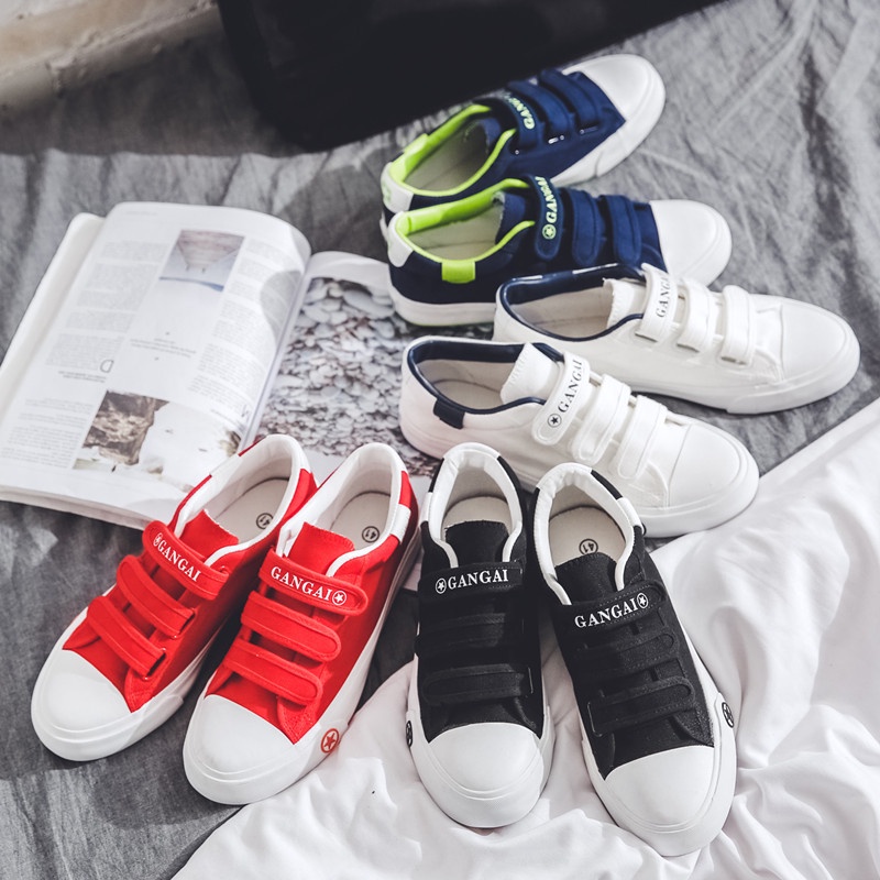 Giày Thể Thao Canvas Trắng Khóa Dán Phong Cách Mới Cho Nam Sinh