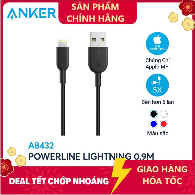 Cáp sạc ANKER PowerLine II Lightning dài 0.9m - A8432 - Bảo hành 2 năm