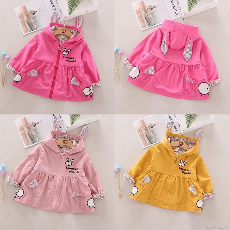 Áo Khoác Hoodie Khóa Kéo In Hình Thỏ Hoạt Hình Đáng Yêu Cho Bé Gái