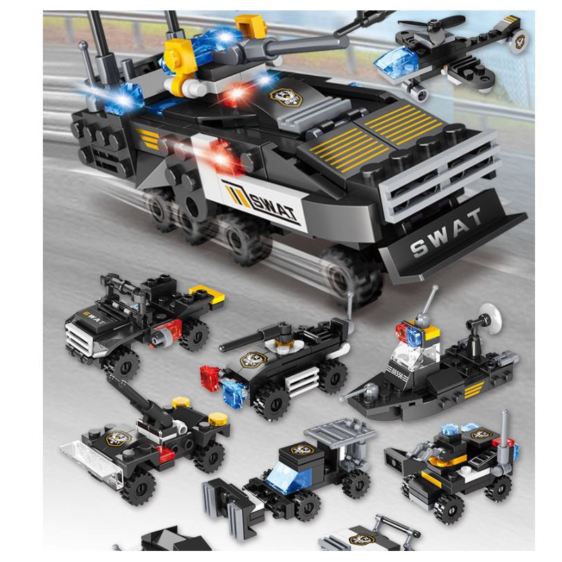 Bộ Đồ Chơi Lắp Ráp Xếp Hình  Xe Cảnh Sát, Máy Bay Chiến Đấu, RoBot Biến Hình, Biệt Đội SWAT