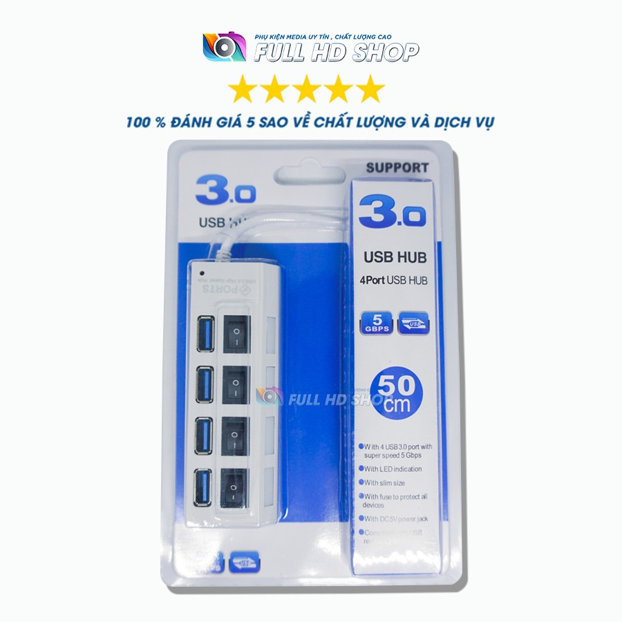 Bộ chia cổng USB 3.0 - Hub chia cổng USB tốc độ cao 4 cổng có công tắc - Full HD Shop | BigBuy360 - bigbuy360.vn