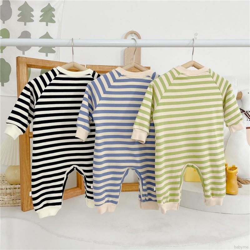 Áo liền quần cổ tròn kẻ sọc in hoạt hình vui nhộn dành cho bé sơ sinh
