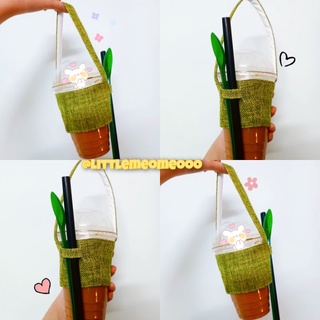 Quai vải xách ly vải canvas màu trơn 2 lớp/ Quai vải xách ly màu trơn canvas xinh xắn/Quai đựng ly