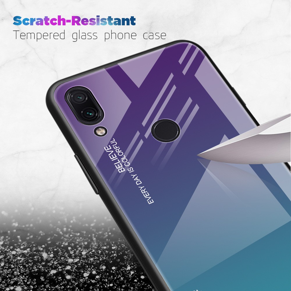 Ốp lưng kính cường lực màu Gradient thời trang cho Xiaomi Redmi note 5 6 7 pro Pocophone F1 Mi 8 lite