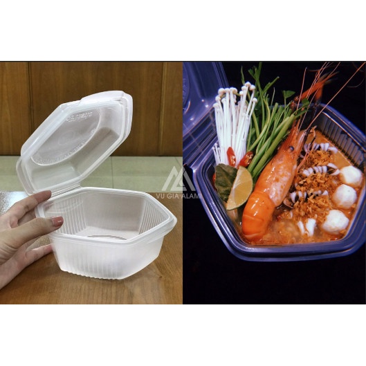 Lốc 100 hộp nhựa lục giác loại nửa kg , dùng đựng thực phẩm , đồ ăn mang đi tiện dụng_bao bì shop