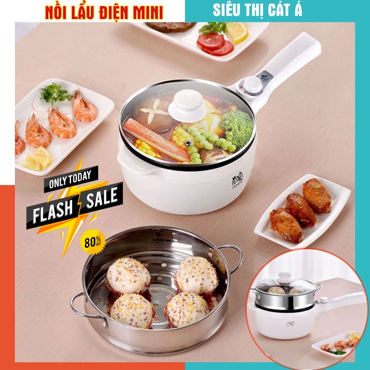 Nồi lẩu mini đa năng BEAR DRG-C12K1, nồi lẩu điện nấu cháo, nấu mỳ, công suất 600W - BH chính hãng 6 tháng