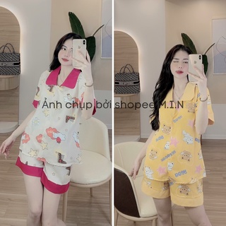 Bộ ngủ pijama tay ngắn, quần ngắn, bộ pijama lụa mango cộc tay loạ1 M.I.N