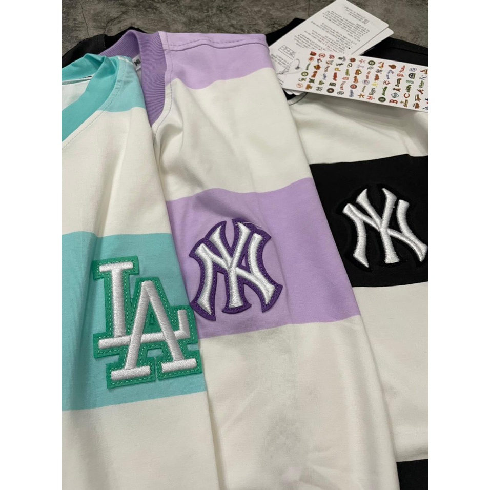 Áo Phông Unisex Chất Cotton 100% Sọc Đen/Tím/Xanh