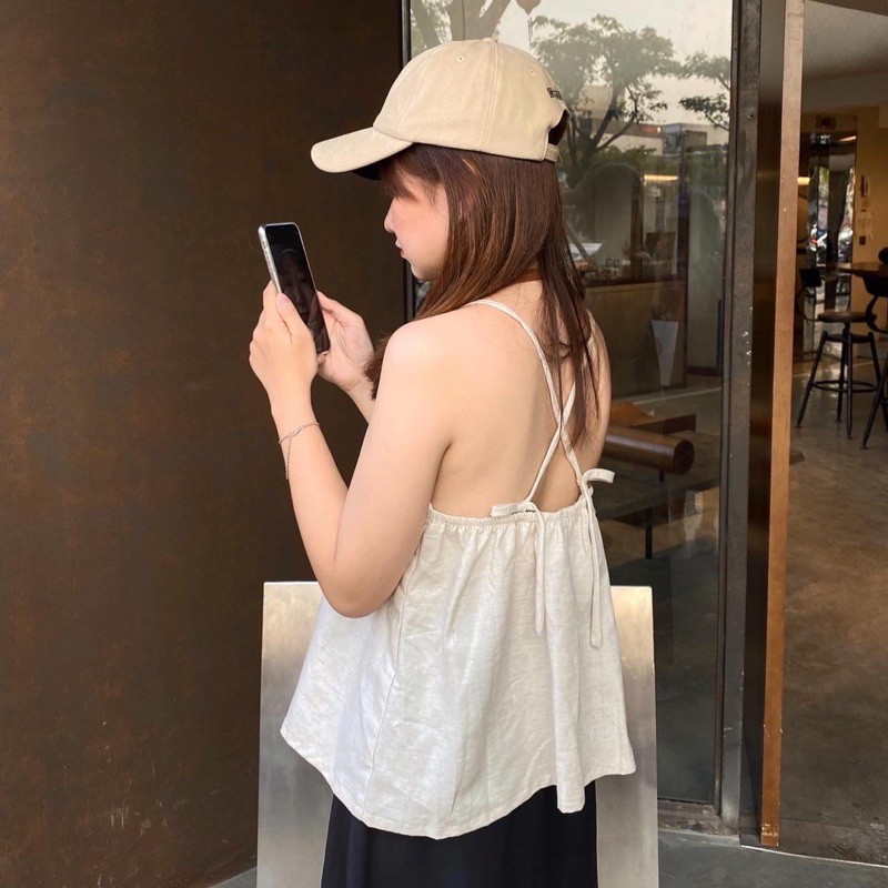Gaon Top/ Dress (Váy áo linen dây chéo hở lưng) (có may bigsize)