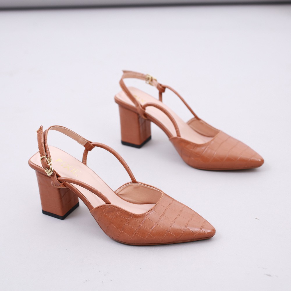 Giày Cao Gót 5cm Bít Mũi Đan Hậu Chéo Pixie X691