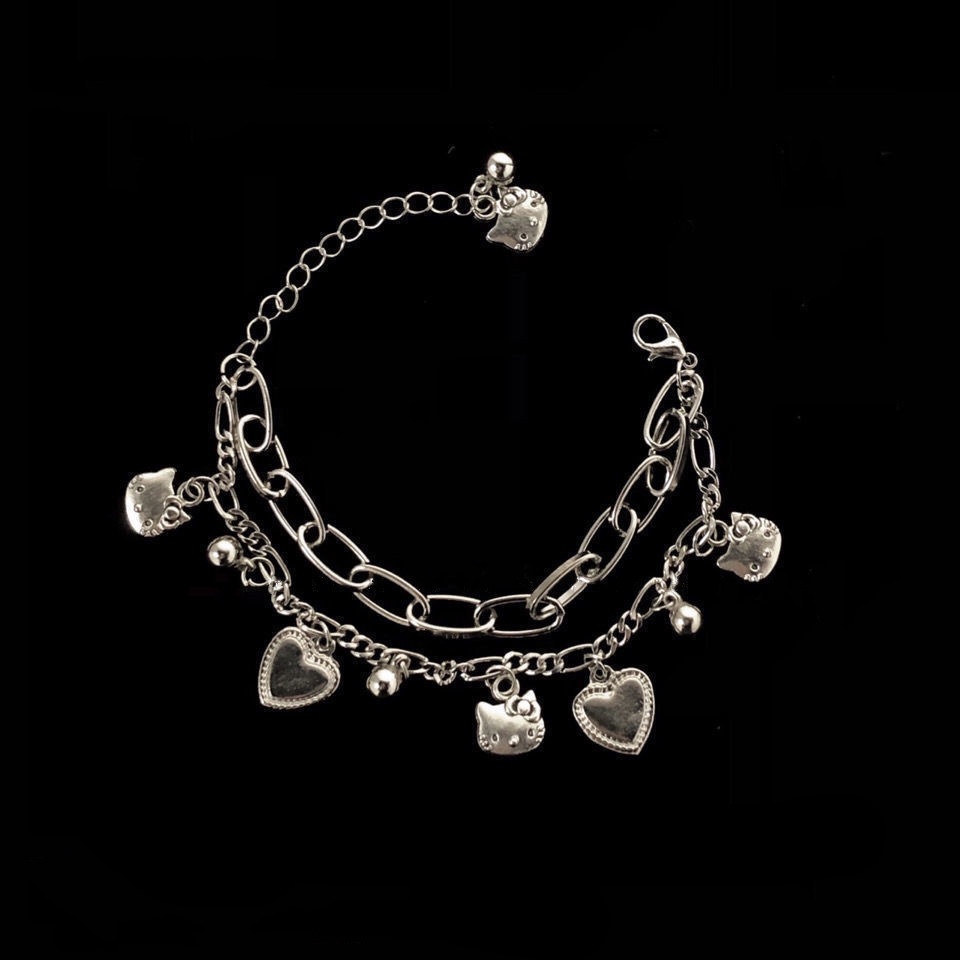 SANRIO Vòng Tay Hai Lớp Hình Trái Tim Hello Kitty Dễ Thương