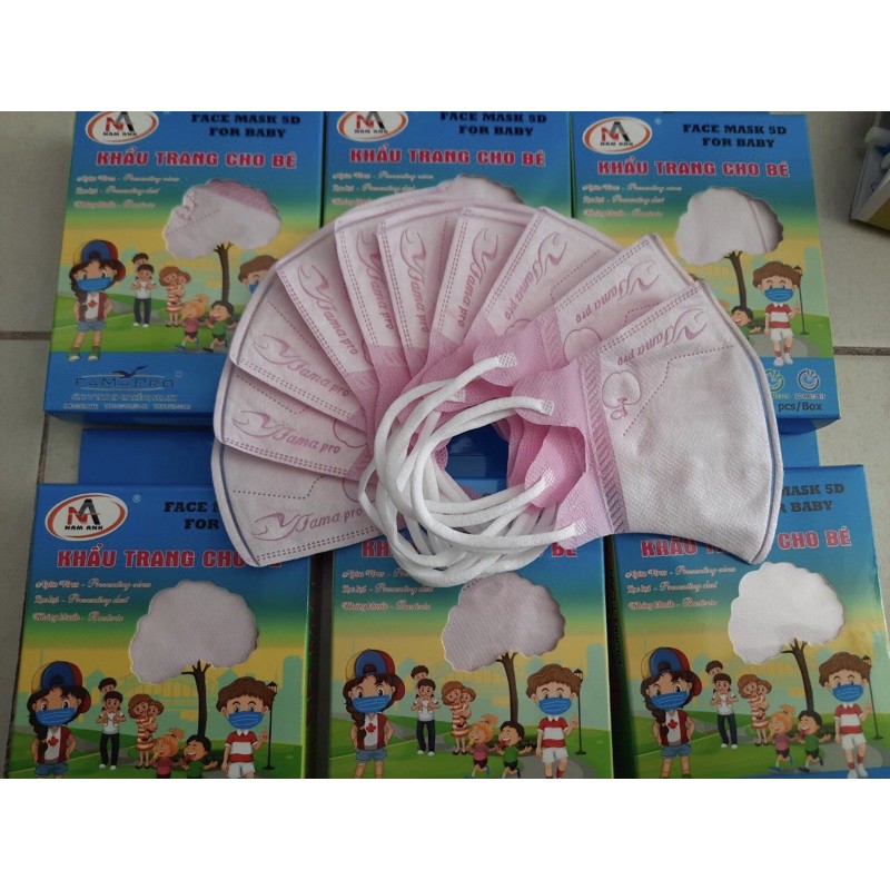 HỘP 10 CÁI KHẨU TRANG CAO CẤP EM BÉ 5D NAM ANH MÀU HỒNG