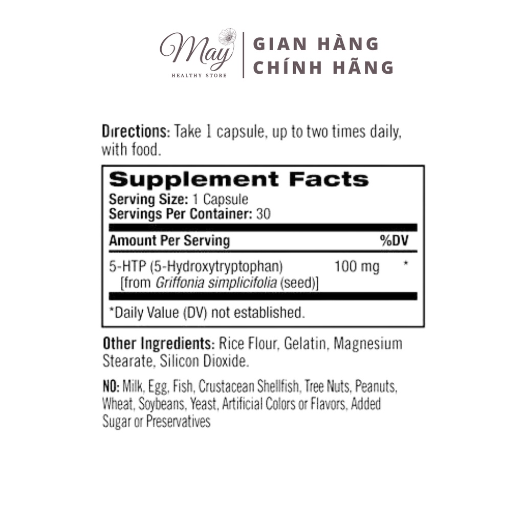 Viên Uống Giảm Căng Thẳng, Cải Thiện Tâm Trạng Natrol 5-HTP Mood & Stress 100 mg (Lọ 30 Viên)