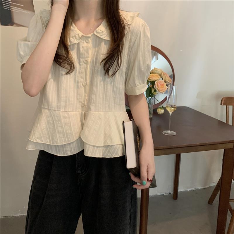 Áo kiểu BH tay phồng cổ sơ mi dáng rộng thời trang mùa xuân dành cho nữ 2022