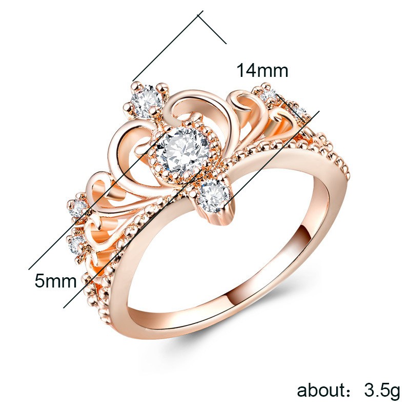 Nhẫn Mạ Vàng Hồng Hình Vương Miện Đính Đá Zircon Sang Trọng