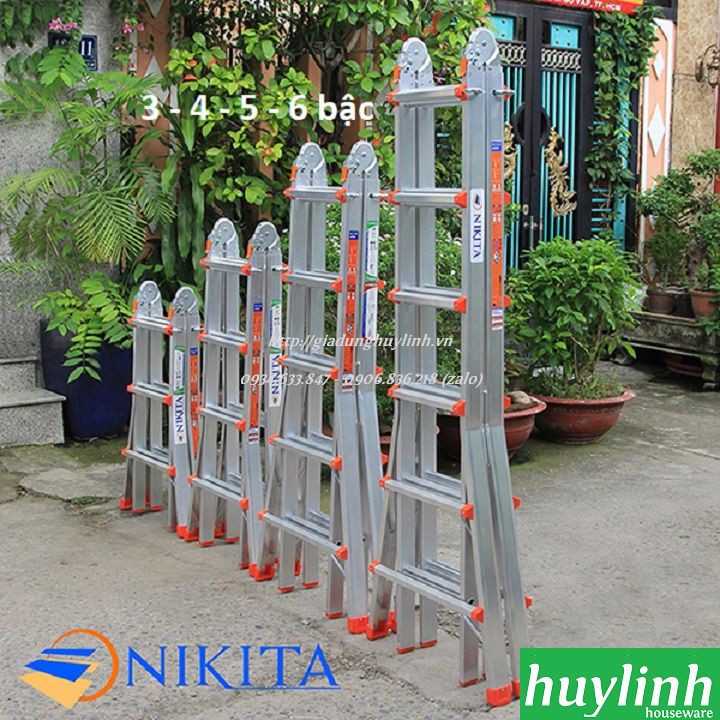 Thang nhôm gấp trượt chữ A 5 bậc Nikita AD05 - 6.3 mét [Thang rút lồng]