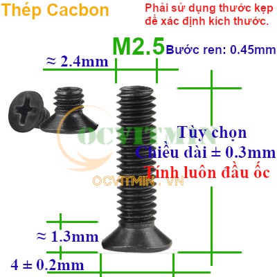 Ốc Vít Bake Đầu Bằng M2.5 Thép Cacbon