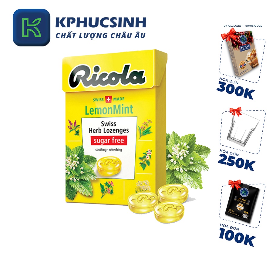 Kẹo chanh &amp; bạc hà hiệu Ricola KPHUCSINH - Hàng Chính Hãng