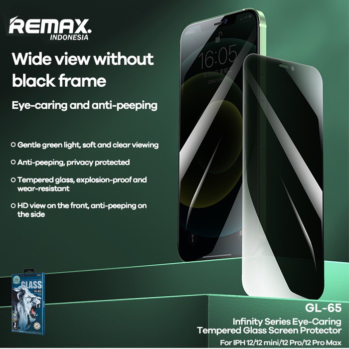 CHÍNH HÃNG REMAX  MIẾNG DÁN Kính Cường Lực Chống Nhìn Trộm nhìn nghiêng Iphone 12 MINI / PRO / MAX Gl 65 / 56