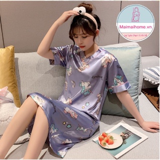 ĐẦM / VÁY NGỦ KỲ LÂN TÍM LỤA SATIN DỄ THƯƠNG [Maimaihome]
