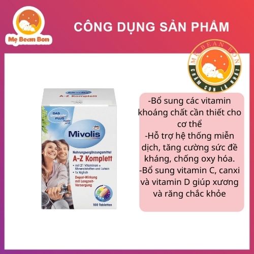 Vitamin tổng hợp Mivolis A Z Komplett cho người dưới 50 tuổi, lọ 100 viên của Đức