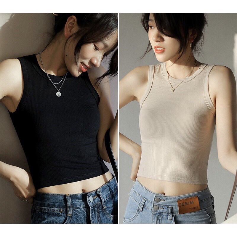 Áo ba lỗ thun tăm co giãn dáng croptop, áo tập gym yoga T12