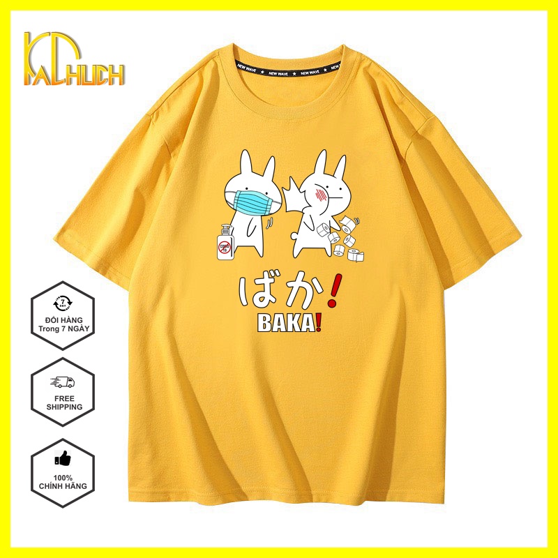 ÁO THUN NAM NỮ UNISEX TAY LỠ FORM RỘNG IN THỎ BAKA DỄ THƯƠNG FREESIZE DƯỚI 75KG