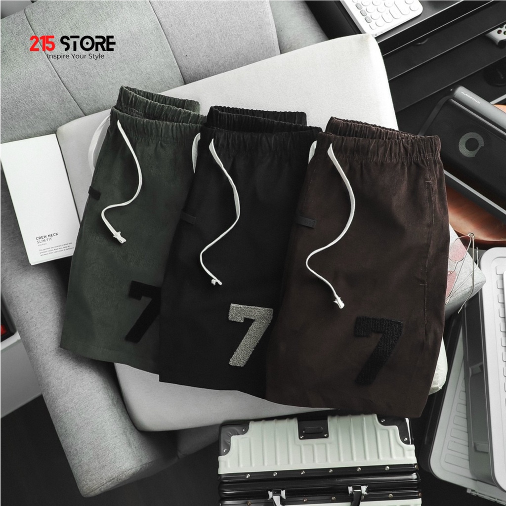 Quần short đùi nam 215Store 7th form rộng vải nhung tăm