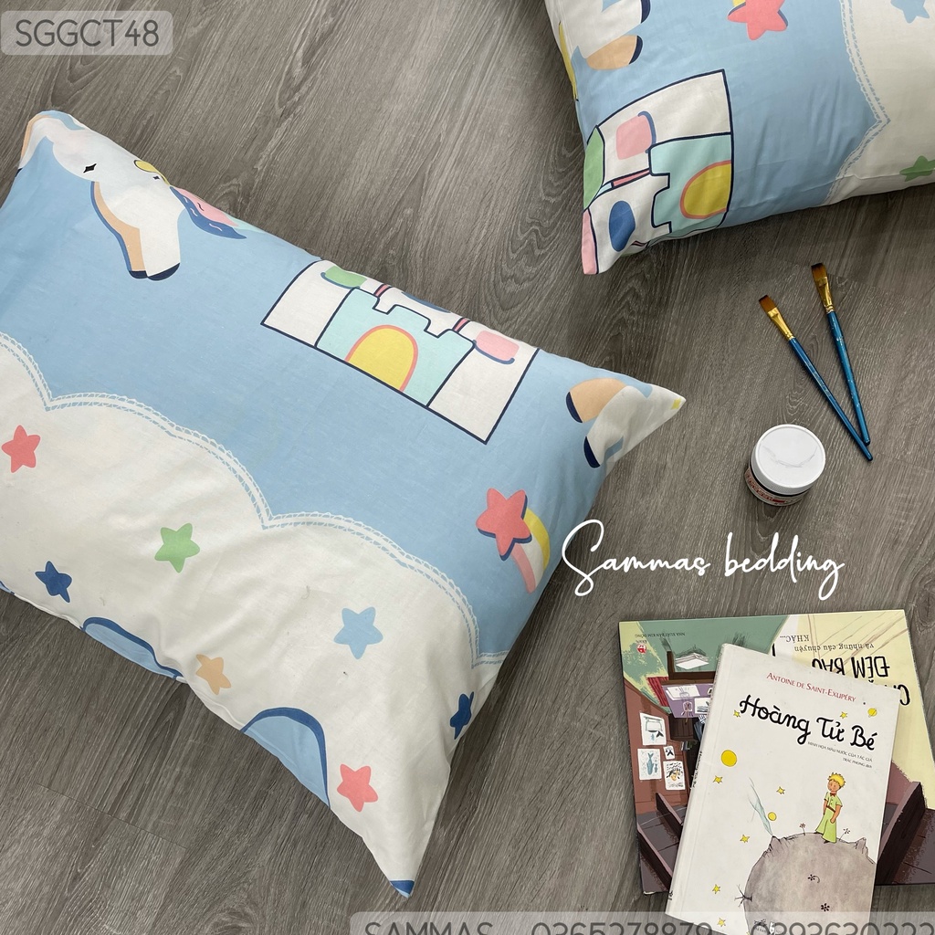 Bộ Ga Trải Giường 3 Món Cotton 100%, Drap Giường Kèm Vỏ Gối, Thoáng Mát Cho Bé