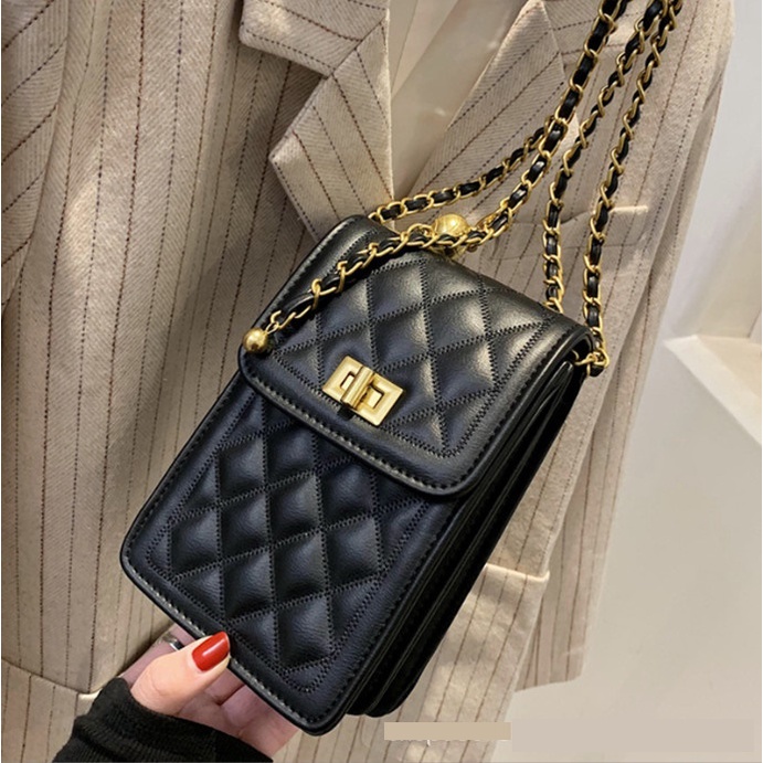 Túi đeo chéo kiêm ví đựng điện thoại nữ ô trám hai ngăn BAG U CLT105