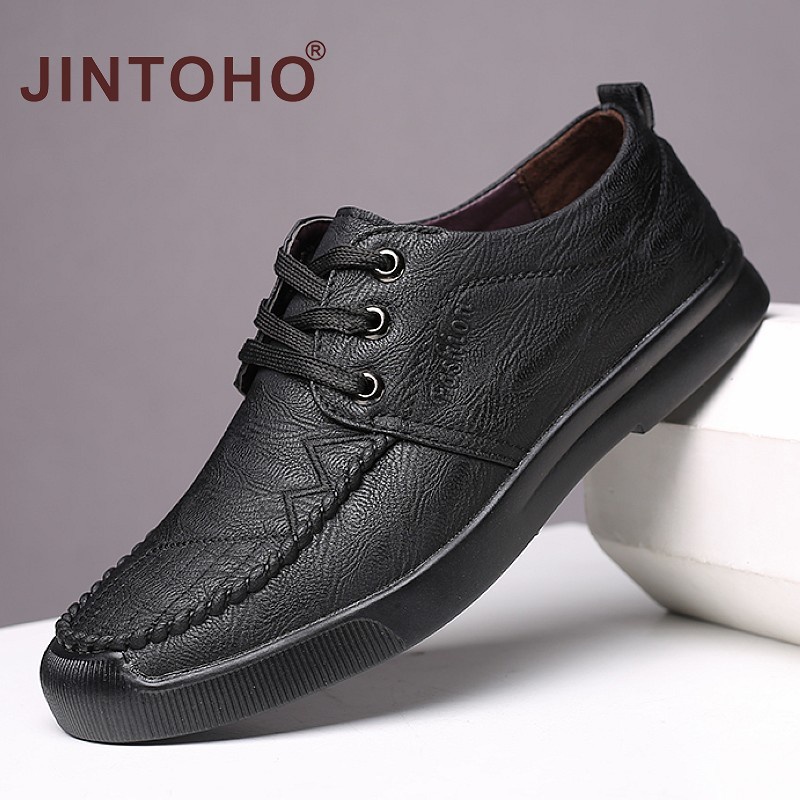 [JINTOHO] Giày Da Bò Cao Su Thắt Dây Thời Trang Công Sở Trang Trọng Màu Đen Cho Nam