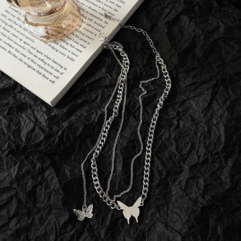 Vòng cổ Hai Lớp Mặt Hình Bướm Phong Cách Hip Hop Thời Trang Hàn Quốc