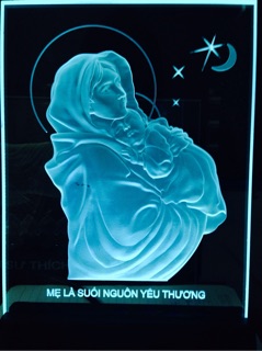 Tranh điện công giáo đèn led: Mẹ Bế Chúa (22x15cm)