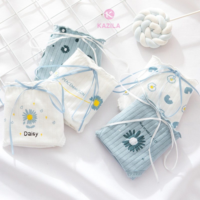 Quần lót nữ cotton gân tăm cao cấp, quần lót nữ dễ thương hoa cúc Kazila QLH68