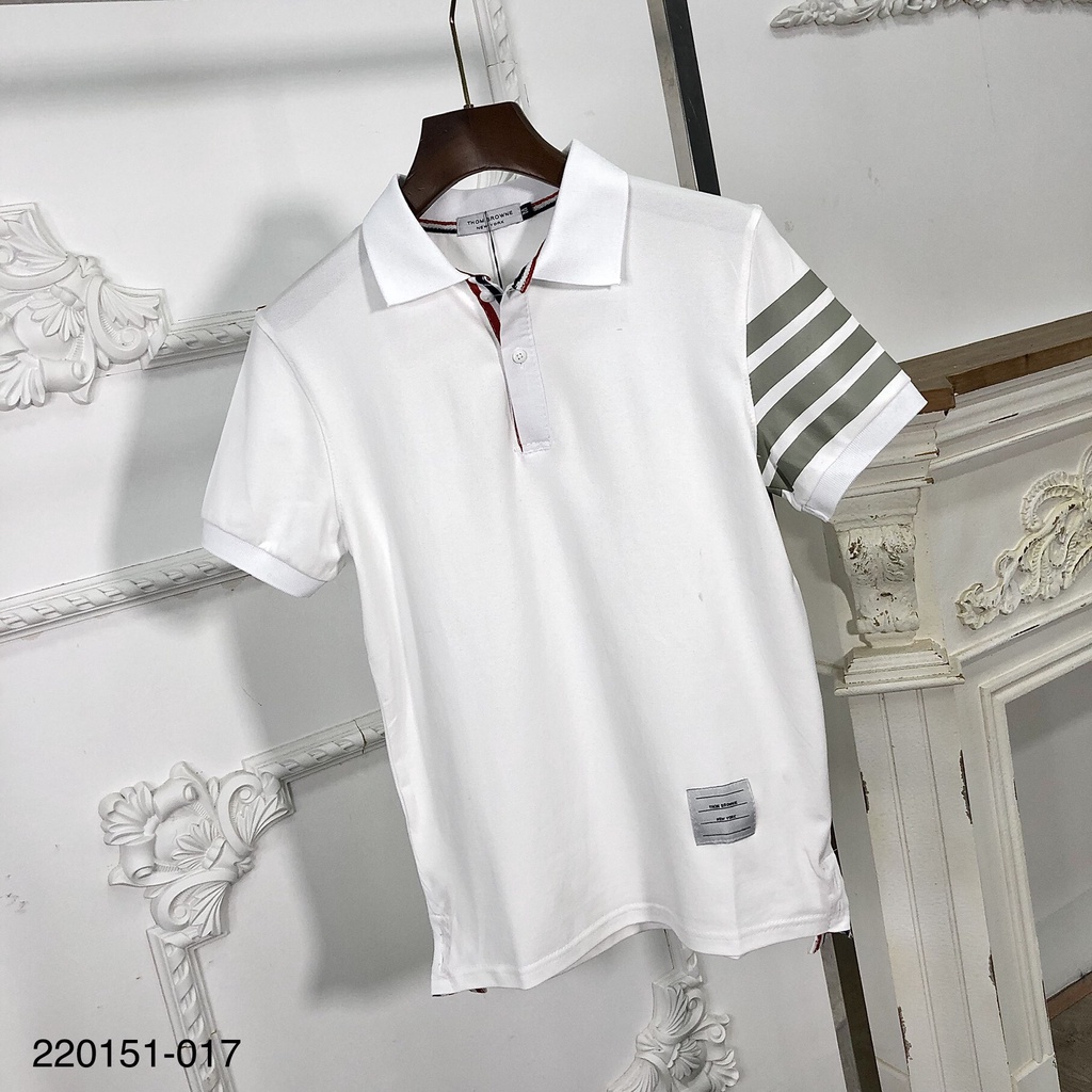 Polo nam THOM vạch tay, cao cấp chất mát, áo phông nam có cổ basic thấm hút hồ hôi unisex 2 màu đen trắng