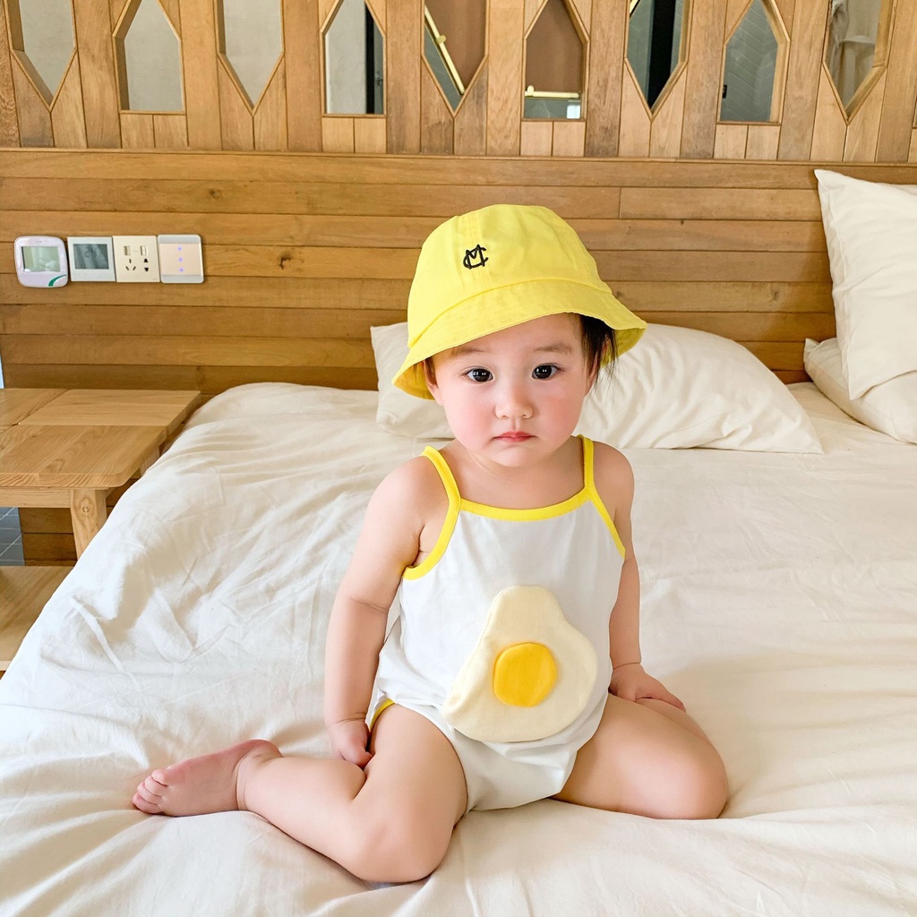 Áo liền quần hai dây in quả trứng hoạt hình cho bé sơ sinh