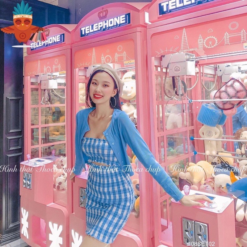 [Mã 2611THTRANG100K hoàn 10% xu đơn 99K] SET ĐẦM CARO KHOÉT EO KÈM KHOÁC XANH | BigBuy360 - bigbuy360.vn
