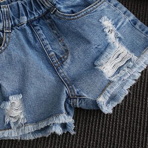 Quần Short Denim Cotton Rách Thời Trang Mùa Hè Phong Cách Hàn Quốc Mới Cho Bé Gái