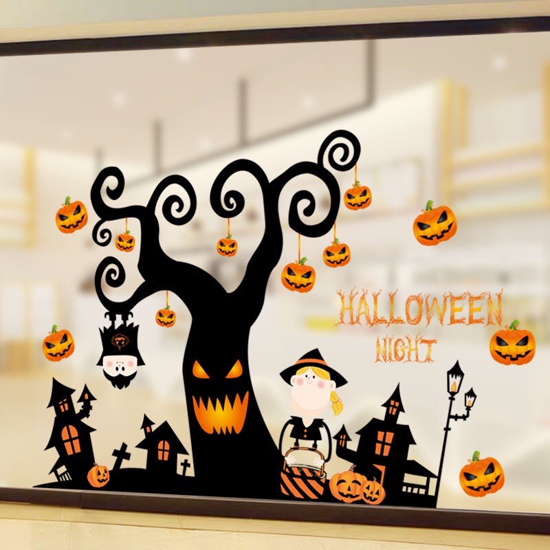 Decal Halloween trang trí lễ hội Halloween mã cây ma quái