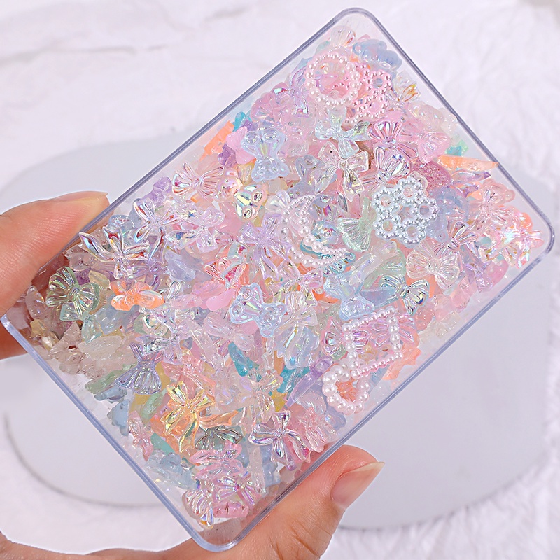 Miếng Dán Trang Trí Móng Tay 3D Hình Gấu / Bướm / Ngọc Trai / Đá Giả Kim Cương Nhiều Màu DIY