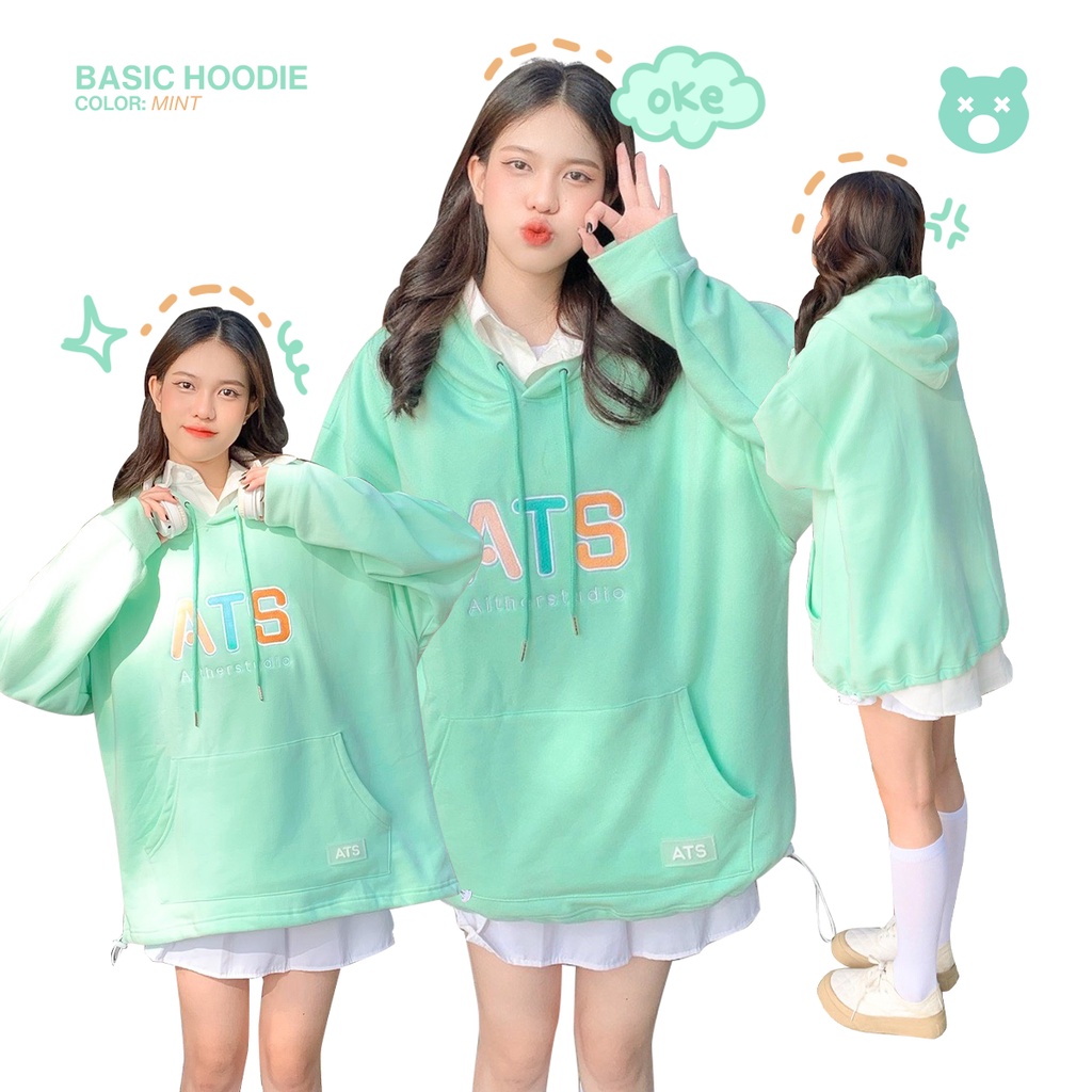 AITHERSTUDIO-ÁO Hoodie thêu Big Logo Form rộng