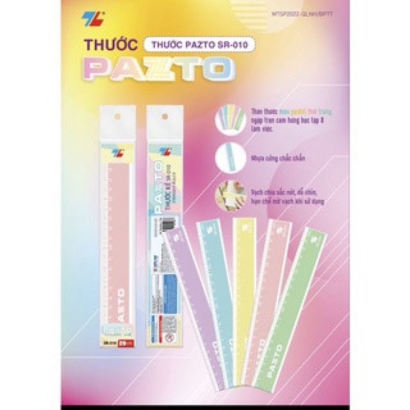 THƯỚC NHỰA 20CM PAZTO SR010 - THƯỚC THẲNG 20CM THIÊN LONG - PASTEL RULER 20CM