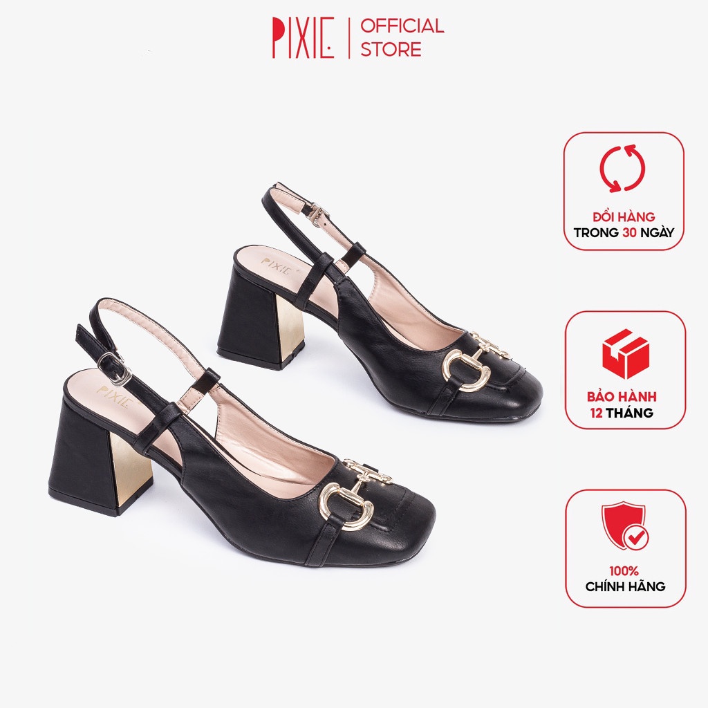 [Form to] Giày Cao Gót 7cm Mũi Vuông Gắn Khoá Pixie X776